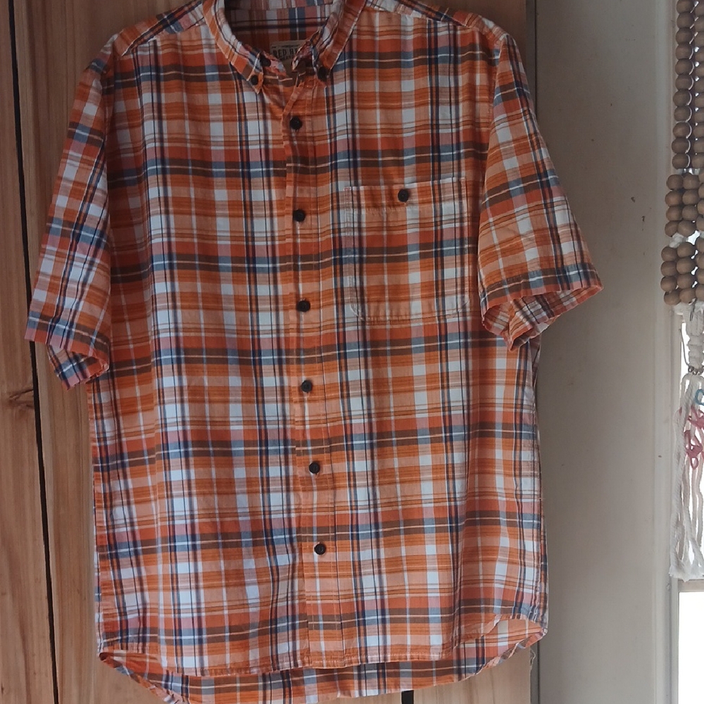 RedHead Men's Vibrant Orange Plaid Shirt